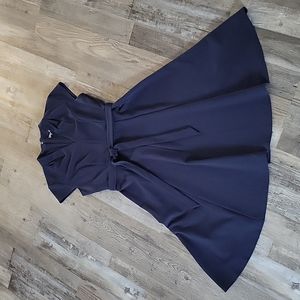 Sharagano Navy Blue Capped Sleeve Belted Dress